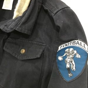 Boys Gymboree Navy blue button down football 🏈 patch with hoodie Small 5-6 NEW